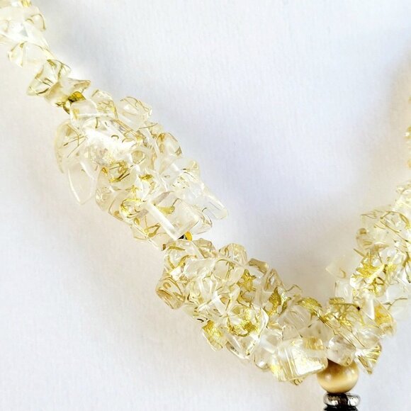 Artisan Chip Necklace Cat's Eye Donut Focal Golden Brown Fall Jewelry Neutrals - Picture 3 of 6